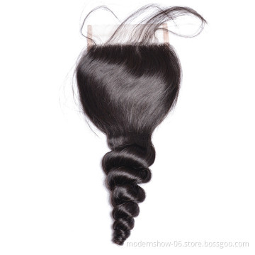 Wholesale price loose wave swiss lace closure 4x4 5x5 6x6 7x7 free part, 2 part , 3 part pre-plucked glu-less closure